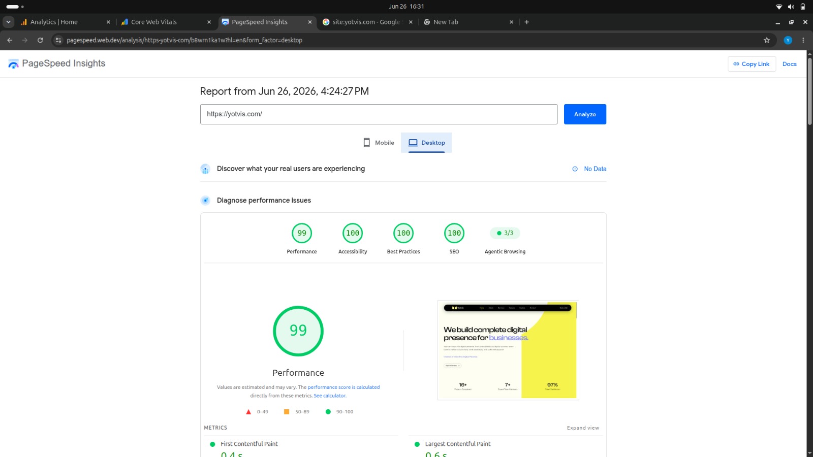 PageSpeed Insights — Desktop 99/100
