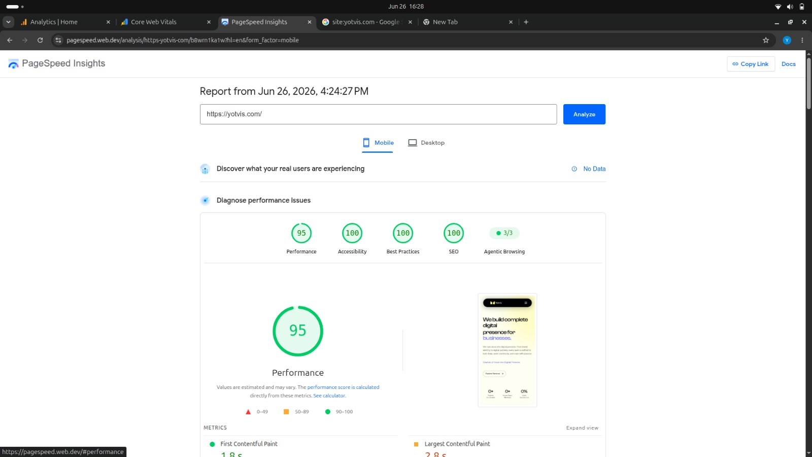 PageSpeed Insights — Mobile 95/100
